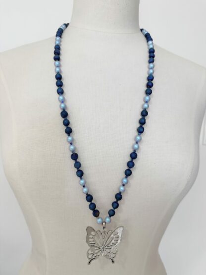 Collier papillon agate bleue