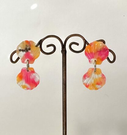 Boucles d’oreilles coquille rouge orange