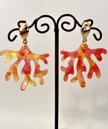 Boucles d’oreilles corail rose nacré orange